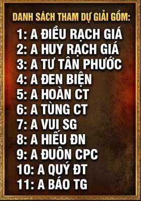 Danh sách tham dự giải